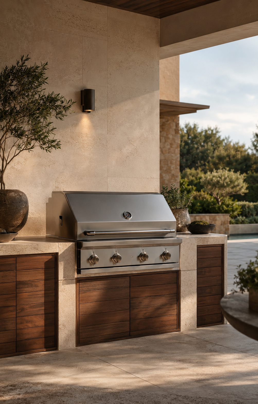 Premium outdoor kitchen with a built-in stainless steel grill